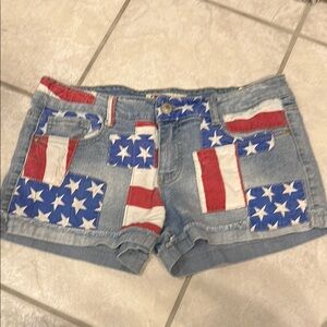 lei juniors Red and White Jean Shorts American Flag Design